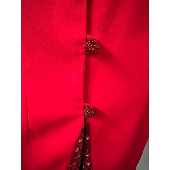 St Anthony Evening Womens Blazer Jacket Red Buttons Lined Sequin Collarless 12 - Picture 9 of 12